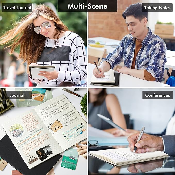 8 Pack Soft Cover Journal Bulk, Feela Notebooks College Ruled for Work, Lined Travel Journal for Women Men, Note Taking Notebook School Supplies Business Writing, 8.2” x 5.5”, A5, Black