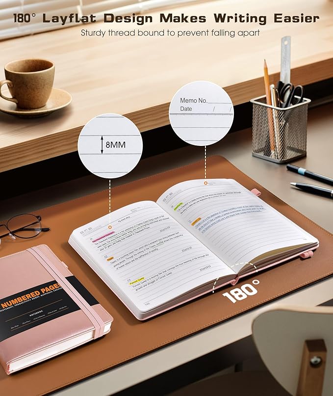 Lined Journal Notebook for Women Men, 256 Numbered Pages Hardcover Leather Journals for Writing, A5 Journaling Notebooks, College Ruled Journal for Business Work School 5.75" x 8.38" Champagne