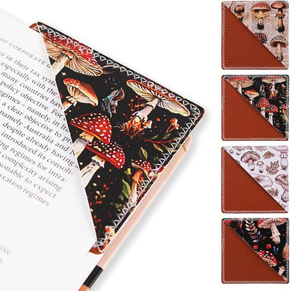 4 Pieces Leather Bookmarks, Cute Book Accessories for Reading Lovers, Page Markers for Women Men Kids Students Teachers Retirement Birthday Gift (Mushroom)