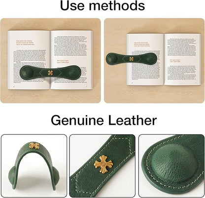 Book Weight Page Holder Heavy Genuine Leather Book Open Holder for Men Women Cookbook Weighted Bookmarks Gift for Writer Reader (02Bookmark Page Holder-Green)