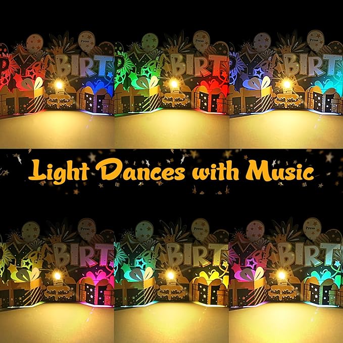 Birthday Card, Pop Up Musical Birthday Cards w Light,Blow Out Candle & Play Happy Birthday Music Card,Greeting Cards Gifts for Women Men Him Her