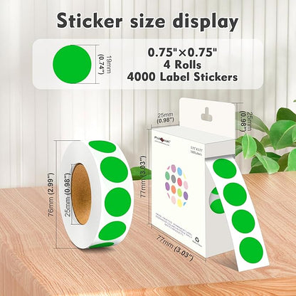 PARLAIM 3/4 Inch Roll Color Coding Labels,4000 per/4 Rolls Round Adhesive Color Coding Circle Dot Stickers for Office Home (Green)