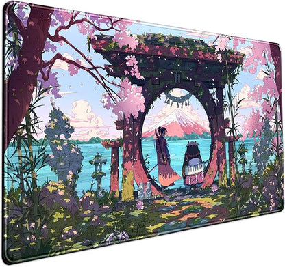 Pink Japan Desk Pad Anime Gaming Green Mouse Pad Large Mouse Pad For Desk Computer Pc Laptop Office Decor For Women, Anime Mouse Keyboard Pad Stitched Edges Non-Slip Rubber Mat Desk Pad (31.5x15.7 In)