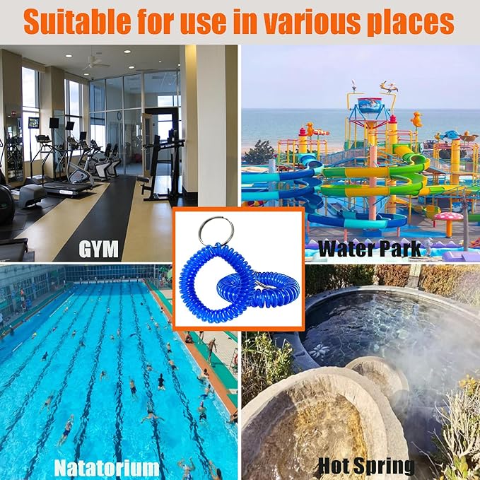 Pack of 36 Colorful Spring Spiral Wrist Coil Key Chain, Wristband Key Ring (White)