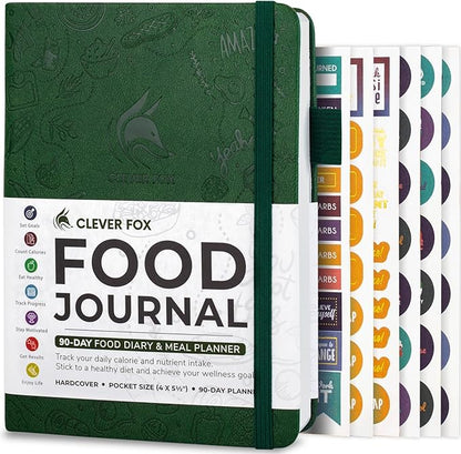 Clever Fox Food Journal Pocket - Daily Food Diary, Meal Planner to Track Calories & Nutrients, Weight Loss Tracker Notebook, 4x5.5” (Forest Green)