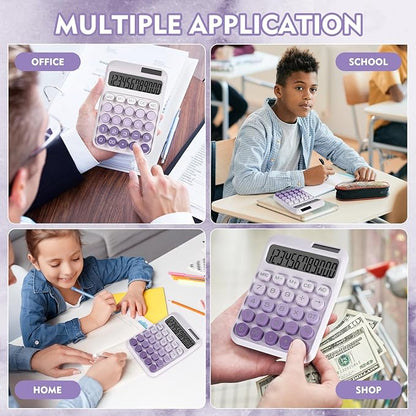 Mechanical Switch Calculator with Big Buttons, Calculators Desktop, 12 Digits, Solar Battery Power, Desk Calculator, Large LCD Display,Cute Purple Calculator for Teachers Students Basic Office