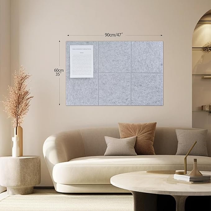 Large Felt Bulletin Board(36" x 24"),Cork Board Alternative,6 Pack Felt Wall Tiles with Safe Removable Adhesive Tabs,Notice Pin Board/Message Board/Vision Board for Office, School & Home