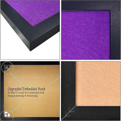 Large Bulletin Board Cork Boards Vision Board with Felt, 23"x17" Display Pin Board for Walls, Desk, Jewelry, Notes, Collection, Photos, Office, Black Framed and Purple Felt Board, 1pc