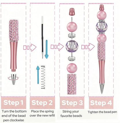 24Pcs Pearl & Diamond Beadable Pens bulk Multicolor Retractable Writing Pens Plastic Black Ink Bead Pens Ballpoint Pens Pen Making Kit DIY Pens