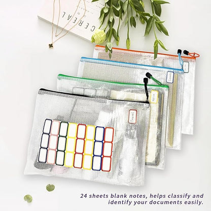 24 Pcs Mesh Zipper Pouch Bags, A4 Zipper Bags for Organizing Storage, Waterproof Zipper Pouches, File Bags for Cosmetics Travel Storage and Office Supplies