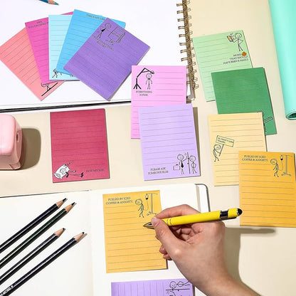 12 Pcs Funny Sticky Notes for Work 4x3 Inches Sarcastic Self Adhesive Notepads Novelty Memo Note Pads for Office Coworker Gifts Employee Appreciation Supplies(Stick Man)
