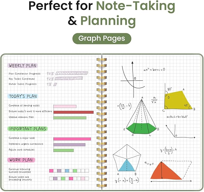 Taja Graph Spiral Journal Notebook for Women & Men, 140 Pages, Graph Paper Hardcover Notebook for Planning & Tracking, Journals for Graphing, A5(6"x8") - Green