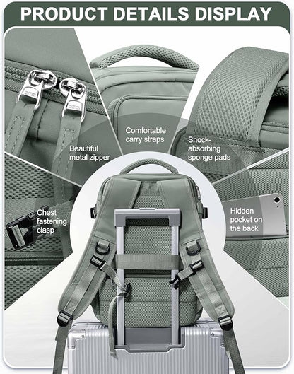 SEAFEW Military Green Travel Backpack for Women,Carry on Backpack Flight Approved,Casual Daypacks Cabin Bagage,Hiking Backpack Lightweight Rucksack(Small)