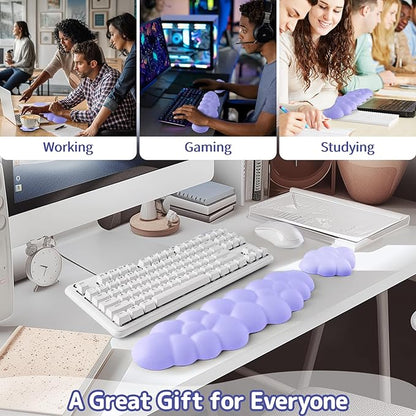 Cloud Wrist Rest Keyboard, Cloud Palm Rest Set with PU Leather Memory Foam, Cute Keyboard Rest for Wrist Support and Arm Rest, Desk Cloud Wrist Pad for PC/Gaming/Hand Cushion/Computer-Purple