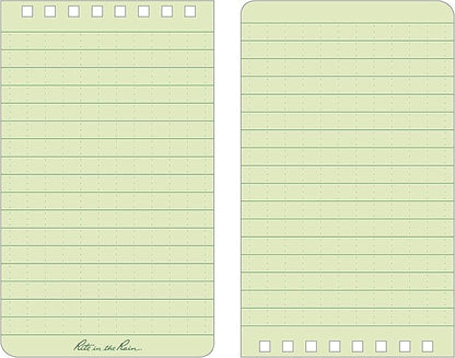 Rite in the Rain Weatherproof Top Spiral Notebook, 3" x 5", Green Cover, Universal Pattern, 6 Pack (No. 935L6)