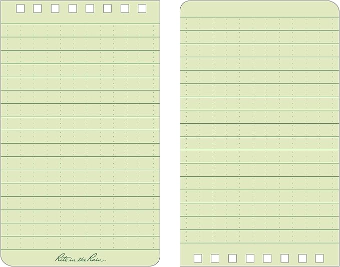 Rite in the Rain Weatherproof Top Spiral Notebook, 3" x 5", Green Cover, Universal Pattern, 3 Pack (No. 935-3)