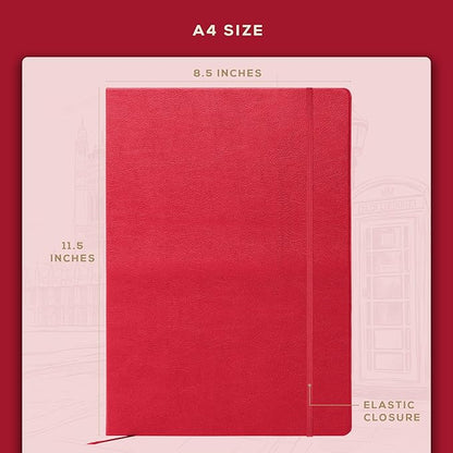 BEECHMORE BOOKS Ruled Journal Notebook, A4 8.5 x 11.5 inch 160 Lined Pages, Hardcover Leather Journals For Women, Men, Writing And Notebooks For Work - 120 GSM Thick Paper, Gifts Box Included