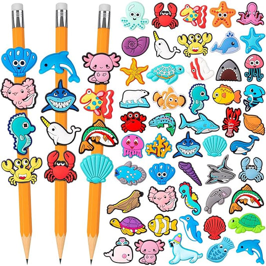 WDAHDHP Pencil Clips for Kids, 50Pcs Different Pencil Clips Topper, Cute Pencil Charms for Kids Students School Gifts Classroom Rewards