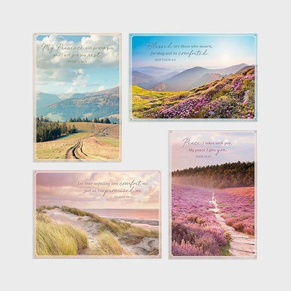 DaySpring - Sympathy - Blessed are Those Who Mourn - 4 Nature Landscape Design Assortment with Scripture - 12 Sympathy Boxed Cards & Envelopes (U0060)