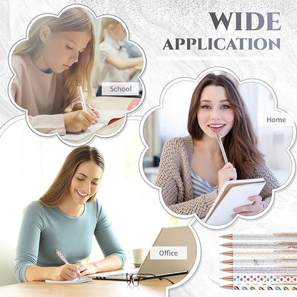 Sherr 7 Pcs Fancy Pens for Women Cute Sparkly Glitter Pens with 10 Pcs Black Ink Refills Pretty Gifts for Girls Office School Christmas Graduation(White,Novel)