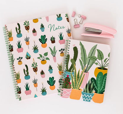 Steel Mill & Co Cute Pink Mini Spiral Notebook, 8.25" x 6.25" Journal with Durable Hardcover and 160 Lined Pages, Succulent