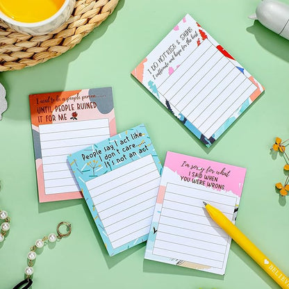 Funny Notepads with Sayings Sticky Funny Office Supplies to Do List Sarcastic Work Assorted Notepad for Workers, 12 Designs, 3 x 3.93 Inch(Cute Style)