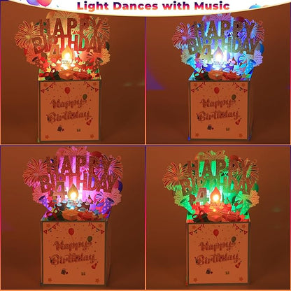 Tnvee 4TH Birthday Cards with Lights Music, 3D Pop Up Singing Happy Birthday Greeting Cards Gifts Ideal for 4 Year Old Kids Boy Girl