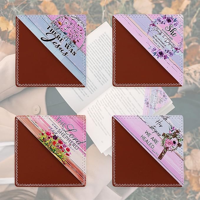 4 Pieces Leather Bookmarks, Cute Book Accessories for Reading Lovers, Page Markers for Women Men Kids Students Teachers Retirement Birthday Gift (Bible Verse)