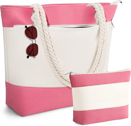 YOOLIFE Christmas Gifts for Women - Initial Canvas Tote Bag & Makeup Bag, Birthday Gifts for Women Mom Teacher Friend Sister