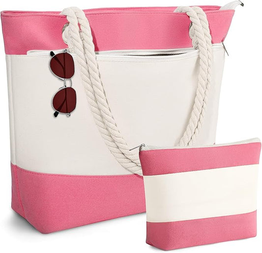 YOOLIFE Christmas Gifts for Women - Initial Canvas Tote Bag & Makeup Bag, Birthday Gifts for Women Mom Teacher Friend Sister