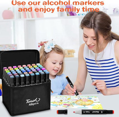 Alcohol Markers, 48 Colors Dual Tip Art Markers, Drawing Markers, Coloring Marker for Kids Sketching Adult Coloring