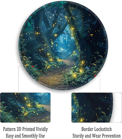 Gctriki Fireflies Forest Round Mouse Pad, with Stitched Edge Non-Slip Rubber Base, Small Travel Mouse Pad for Laptop Computer Desk Gaming, Cute Office Desk Accessories Decor for Women