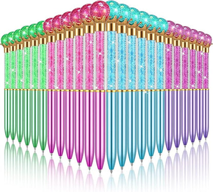 24 Pieces Big Crystal Diamond Pens Bling Ballpoint Pen Black Ink Rhinestones Pen for School Office Supplies Christmas Wedding Birthday Present, 4 Colors(Novel Style)