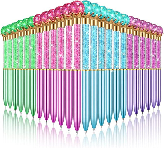 24 Pieces Big Crystal Diamond Pens Bling Ballpoint Pen Black Ink Rhinestones Pen for School Office Supplies Christmas Wedding Birthday Present, 4 Colors(Novel Style)