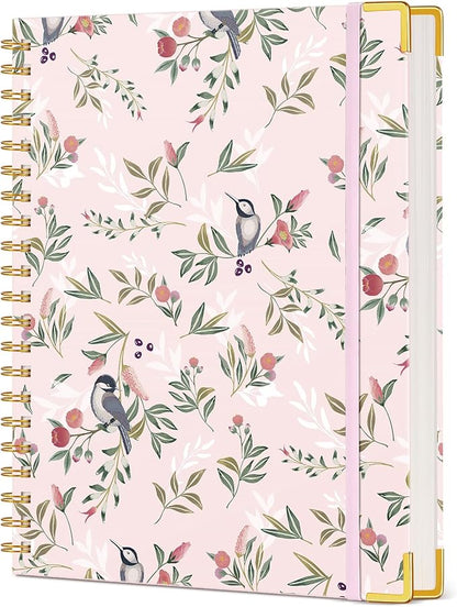 Cute Spiral Notebook Journal for Women, 200 Pages Lined Notebooks 8.5” x 11”, A4 Large Hardcover Spiral Journals with 100 GSM Thick Paper, College Ruled Notebook for Writing Work School, Woodland Floral