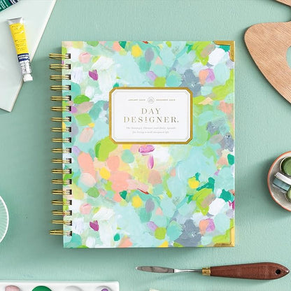 Day Designer 2025 Daily Planner – Premium Planner for Stylish Organization. Combines Monthly Calendar, Hourly Schedule, To-Do List, Gratitude, Goal Setting, Inspirational Quotes, Stickers & More. Elegant laminated Cover with Gold Accents (Monet)