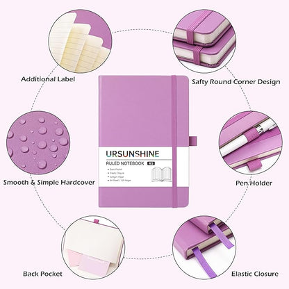 Ruled Notebook/Journal - Classic Lined Journal/Notebook, 5.3'' x 8.26'', Hardcover with Thick Paper, Banded + Pen Holder +Inner Pocket - Macaron Purple