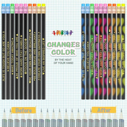 Eersida 40 Pcs Color Changing Mood Pencil with Motivational Sayings, 2B, Fun Assorted Thermochromic Pencils with Eraser(Bright Color,Bible Verses)