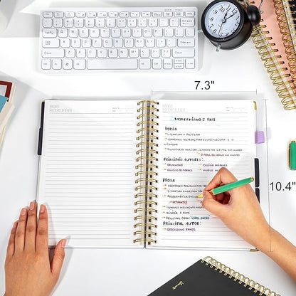 Yoment Leather Spiral Notebooks for Work 5 Subject Notebook College Ruled with Dividers 360 Pages B5 Hardcover Lined Journals for Women Men Writing B5 Size, Purple