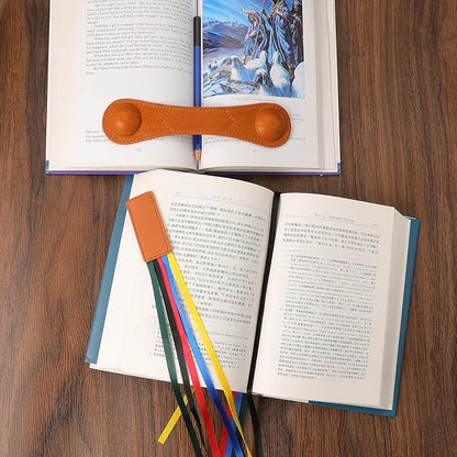 KINIVA Leather Weighted Bookmarks Book Weight Page Holder for Reading,Book Open Holder for Kids Adult,Gifts for Reader (01 Weighted Bookmark+13 Ribbon Bookmark Camel)