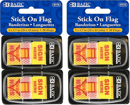 BAZIC Neon Page Markers Dispensers 1x1.7 Sign Here Neon Colored PET Arrow Flag Index Tabs, Page Bookmarks File Tab (50 Flags/Pack), 2-Packs