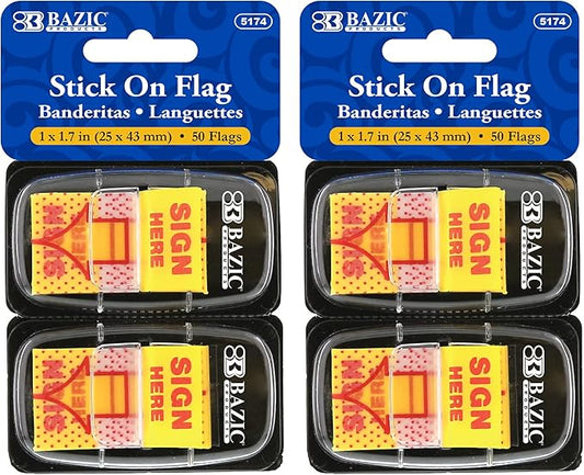 BAZIC Neon Page Markers Dispensers 1x1.7 Sign Here Neon Colored PET Arrow Flag Index Tabs, Page Bookmarks File Tab (50 Flags/Pack), 2-Packs