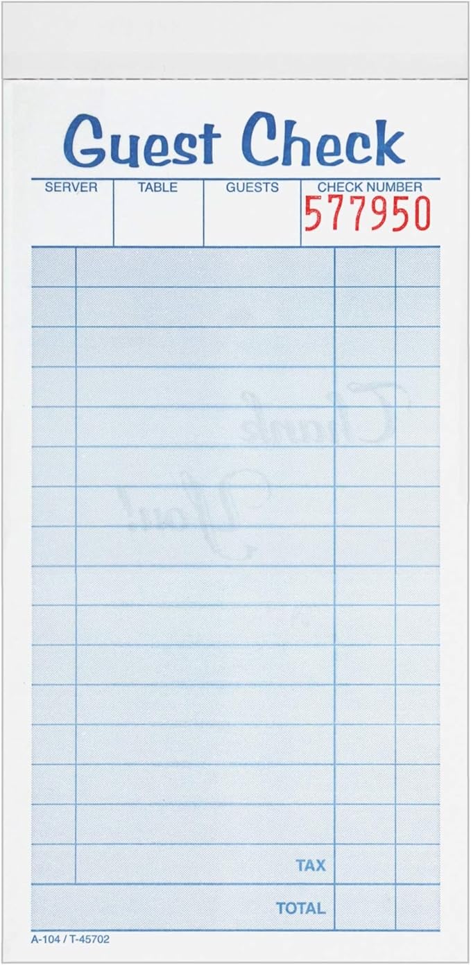 Adams Guest Check Pads, 2-Part, Carbonless, White/Canary, 3-3/8" x 6-3/8", 50 Sets per Pad, 10 Pack (104-50SW)
