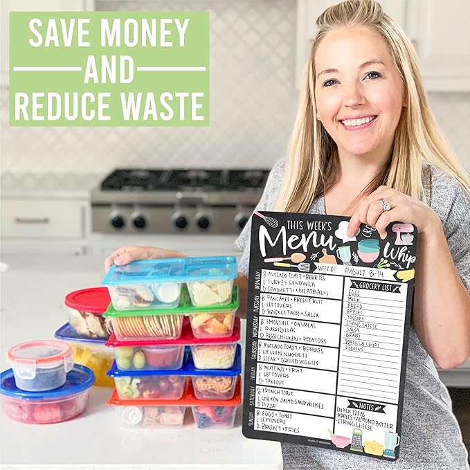 Doodle Magnetic Weekly Meal Planner Dry Erase Board for Refrigerator - Magnetic Meal Planner for Refrigerator Dry Erase, Weekly Dinner Menu Board for Kitchen Conversion Chart Magnet, Grocery List…