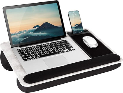 LAPGEAR Home Office Pro Lap Desk with Wrist Rest, Mouse Pad, and Phone Holder - White Marble - Fits up to 15.6 Inch Laptops - Style No. 91591