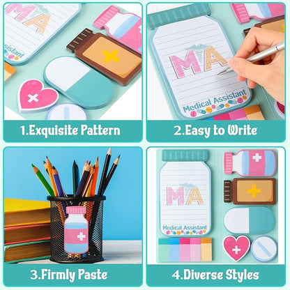 B1ykin Sticky Notes Set - Cartoon Theme Cute Self-Stick Notes Pad Teacher Appreciation Gifts， Self-Adhesive Writing Memo Pages Sticky to Do Notepad for Kids Employee School Office (Medical Assistant)