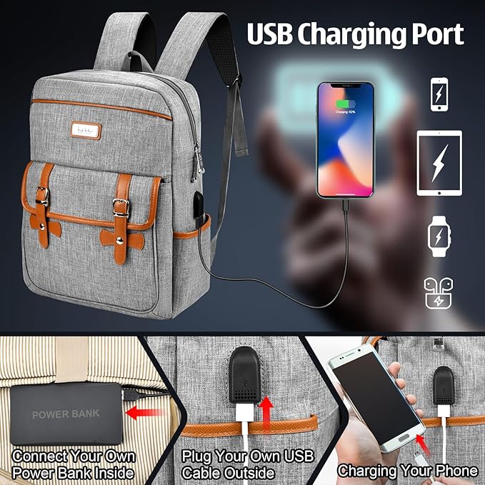 Nicole Miller Travel Laptop Backpack-Business Anti Theft Vintage Backpack with USB Charging Port-Water Resistant Computer Bag