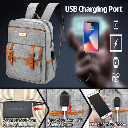 Nicole Miller Travel Laptop Backpack-Business Anti Theft Vintage Backpack with USB Charging Port-Water Resistant Computer Bag