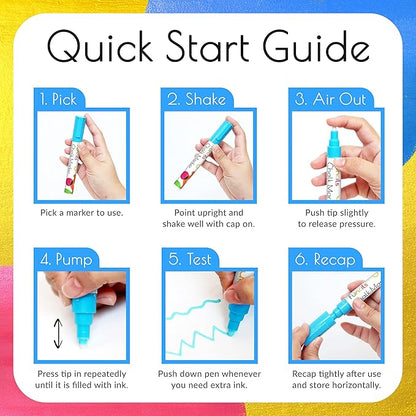 10 Metallic Colored Liquid Chalk Markers for Chalkboard Signs, Blackboard, Window, Labels, Bistro, Glass, Car - Wet Wipe Erasable Ink Chalkboard Markers, Reversible 6mm Tip Liquid Chalk Pens