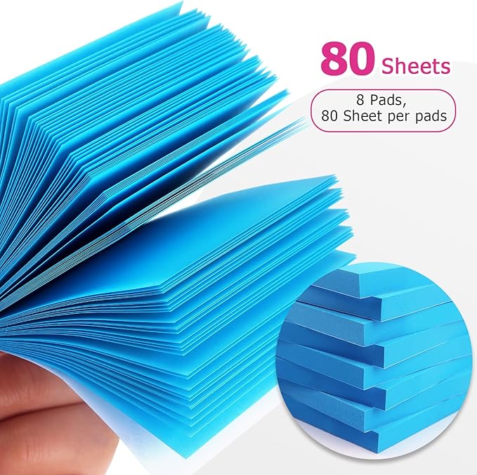 Sticky Notes 3x3 Self-Stick Notes Bright Colors Sticky Notes 8 Pads 80 Sheet/Pad (Blue)